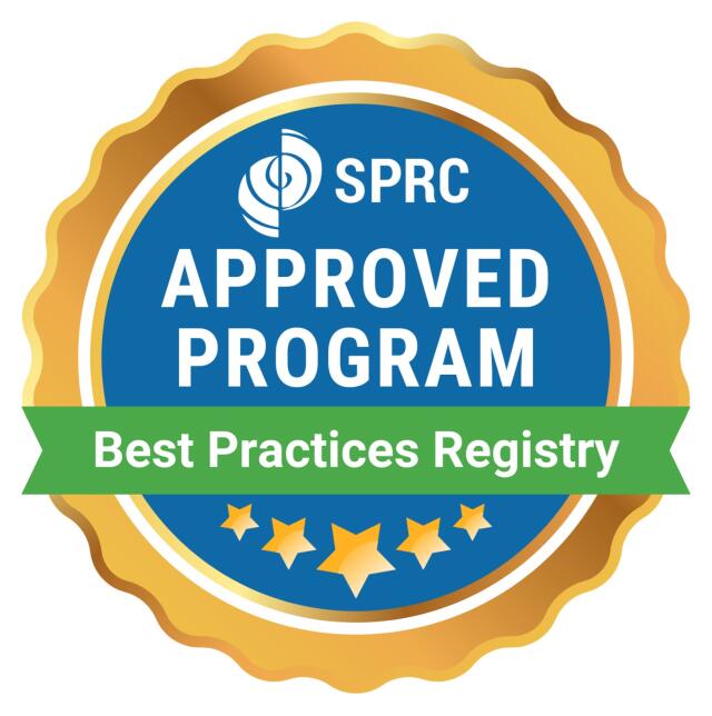 Suicide Prevention Resource Center Round seal with gold and blue